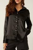 Free People Shooting for the Moon Button Down Top Style OB1823355 in black;satin button down top;free people satin bunnton down top; 