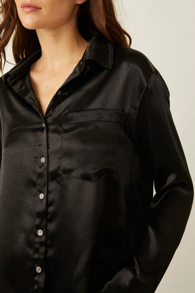 Free People Shooting for the Moon Button Down Top Style OB1823355 in black;satin button down top;free people satin bunnton down top; 