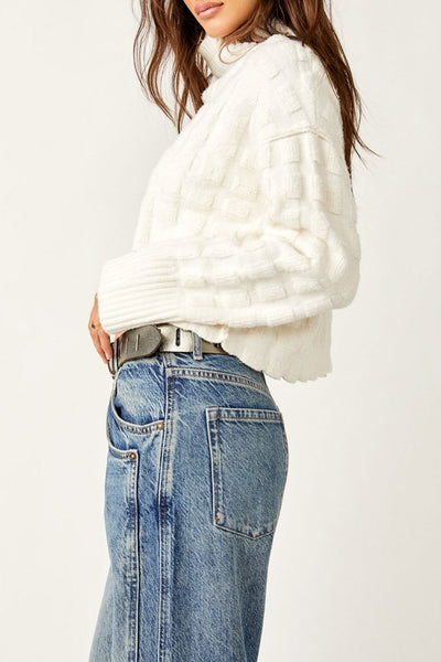 Free People Soul Searcher Mock Neck Sweater Style OB1818530 in Ivory;Textured Mock Neck Sweater;Free PEople Textured Sweater;Free Prople Sweater; 