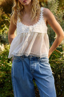 Free People Stevie Lace Tank Style OB2188413 in Clean Ivory and in Pearl Blue; Baby Doll Style Tank Top; Feminine Tank Top