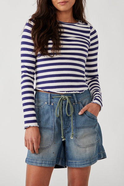 Free People Striped Be My Baby Long Sleeve Tee Style OB1688876 in classic combo; 