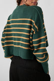 Free People Striped Easy Street Cropped Pullover Style OB1746329 in hunter green combo; 