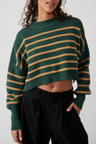 Free People Striped Easy Street Cropped Pullover Style OB1746329 in hunter green combo; 