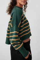 Free People Striped Easy Street Cropped Pullover Style OB1746329 in hunter green combo; 