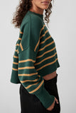 Free People Striped Easy Street Cropped Pullover Style OB1746329 in hunter green combo; 