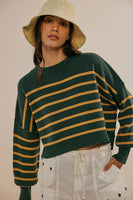 Free People Striped Easy Street Cropped Pullover Style OB1746329 in hunter green combo; 