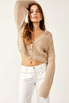 Free People Sweet Nothing Cardi Style OB1749970 in Sandcastle;Slightly Cropped Button Front Cardigan;Textured Knit cardigan;versatile layering sweater;Women's fashion cardigan;stylish button-down sweater;casual knitwear;fashionable cropped knit cardigan;cozy button-sweater;free people sweater