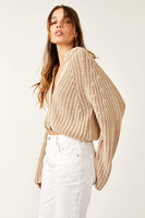 Free People Sweet Nothing Cardi Style OB1749970 in Sandcastle;Slightly Cropped Button Front Cardigan;Textured Knit cardigan;versatile layering sweater;Women's fashion cardigan;stylish button-down sweater;casual knitwear;fashionable cropped knit cardigan;cozy button-sweater;free people sweater