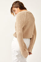 Free People Sweet Nothing Cardi Style OB1749970 in Sandcastle;Slightly Cropped Button Front Cardigan;Textured Knit cardigan;versatile layering sweater;Women's fashion cardigan;stylish button-down sweater;casual knitwear;fashionable cropped knit cardigan;cozy button-sweater;free people sweater