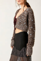 Free People Twinklw Cardi Style OB1787002 in Hot Fudge Combo;Free PEople Jeweled cardigan; 