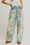 Free People We The Free Illusions Printed Relaxed Jeans Style OB2132996 in Sky Combo; 