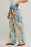 Free People We The Free Illusions Printed Relaxed Jeans Style OB2132996 in Sky Combo; 