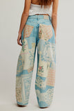 Free People We The Free Illusions Printed Relaxed Jeans Style OB2132996 in Sky Combo; 