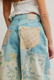Free People We The Free Illusions Printed Relaxed Jeans Style OB2132996 in Sky Combo; 