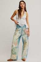 Free People We The Free Illusions Printed Relaxed Jeans Style OB2132996 in Sky Combo; 