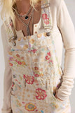 Free People Ziggy Printed shortalls Style OB1812086 in sun drenched combo. White floral printed cotton denim shorts overalls. Floral Printed Denim shortalls