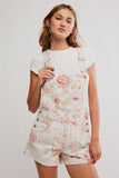Free People Ziggy Printed shortalls Style OB1812086 in sun drenched combo. White floral printed cotton denim shorts overalls. Floral Printed Denim shortalls