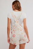 Free People Ziggy Printed shortalls Style OB1812086 in sun drenched combo. White floral printed cotton denim shorts overalls. Floral Printed Denim shortalls