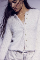 Free People Celeste Cardi Style OB2094580 in Ivory; Multi Color Button Fuzzy Pointelle Sleeve Sweater Cardi