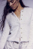 Free People Celeste Cardi Style OB2094580 in Ivory; Multi Color Button Fuzzy Pointelle Sleeve Sweater Cardi