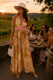 Free People Clothing Ultraviolet Haze Jumpsuit Style OB2516819 in Blush Meadow Combo. Flowy Wide Leg, Smocked Multi-color Floral, Halter Neck, open back, Spring and Summer Jumpsuit.