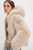 Free People Louder Please Hooded Faux Fur Jacket Style OB2333962 in Almond Flour; Faux Fur Fall/Winter Jacket; Fashionably Chic Faux Fur Jacket; 