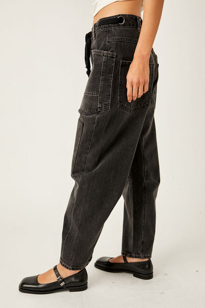 Free people Moxie Low Slung Barrel Jeans Style OB1863118 in NIght Hawk;Free People Barrel Jeans; 