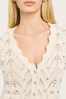 Generation Love Clothing Blake Crystal Pointelle Cardigan Style S00014377A in Natural; crystal embellished cardigan; 