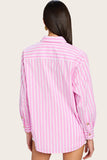 Generation Love Clothing Meggy Wide Stripe Poplin Shirt Style W02074406 in White and Pink Stripe; Gold Knot Button Striped Button Down;  Striped Poplin Button Down Shirt