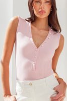 Generation Love Clothing Zoelle Rib Tank Style K00764287 in Black and in Sugar Pink; V-Neck Pearl Tank Top
