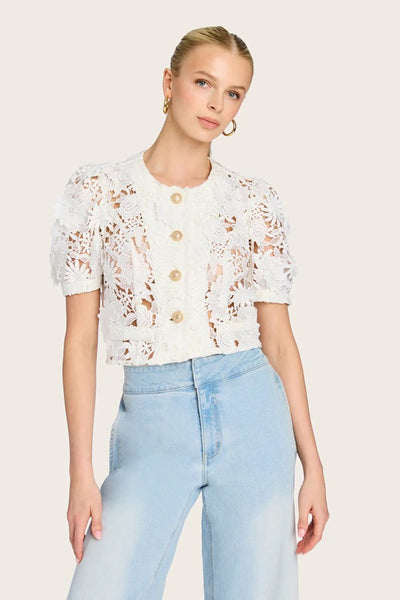 Generation Love Joanie 3d Lace Top Style K01771133 in White; White Lace Button Front Top