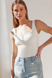 Generation love clothing Andiamo Tank Top Style K00764351 in White;  White Square Neck Tank Top with pearl Buttons