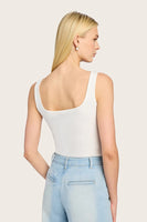 Generation love clothing Andiamo Tank Top Style K00764351 in White;  White Square Neck Tank Top with pearl Buttons