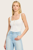 Generation love clothing Andiamo Tank Top Style K00764351 in White;  White Square Neck Tank Top with pearl Buttons