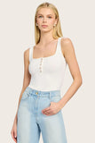 Generation love clothing Andiamo Tank Top Style K00764351 in White;  White Square Neck Tank Top with pearl Buttons