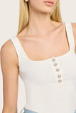 Generation love clothing Andiamo Tank Top Style K00764351 in White;  White Square Neck Tank Top with pearl Buttons
