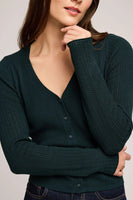 Gentle Fawn Clothing Mia V-Neck Top Style GF2510-3053 in Wintergreen and in Heather Grey; Pointelle V-neck Fall Cardigan Top