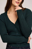 Gentle Fawn Clothing Mia V-Neck Top Style GF2510-3053 in Wintergreen and in Heather Grey; Pointelle V-neck Fall Cardigan Top