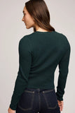 Gentle Fawn Clothing Mia V-Neck Top Style GF2510-3053 in Wintergreen and in Heather Grey; Pointelle V-neck Fall Cardigan Top