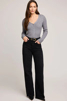 Gentle Fawn Clothing Mia V-Neck Top Style GF2510-3053 in Wintergreen and in Heather Grey; Pointelle V-neck Fall Cardigan Top