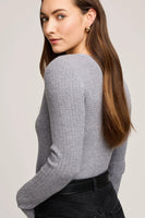 Gentle Fawn Clothing Mia V-Neck Top Style GF2510-3053 in Wintergreen and in Heather Grey; Pointelle V-neck Fall Cardigan Top