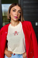 Girl Dangerous Champagne Wishes and Caviar Dreams Crpped Boyfriend Tee Style Win243-109 on Off White; Bfree Style as seen on Ashli Helm