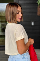 Girl Dangerous Champagne Wishes and Caviar Dreams Crpped Boyfriend Tee Style Win243-109 on Off White; Bfree Style as seen on Ashli Helm