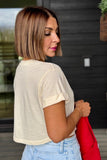 Girl Dangerous Champagne Wishes and Caviar Dreams Crpped Boyfriend Tee Style Win243-109 on Off White; Bfree Style as seen on Ashli Helm