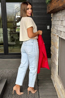 Girl Dangerous Champagne Wishes and Caviar Dreams Crpped Boyfriend Tee Style Win243-109 on Off White; Bfree Style as seen on Ashli Helm