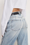 Good American Jeans Good 90's Relaxed Jeans Style GNI024001-I1075 in Indigo; Women's Mid-rise Relaxed Leg Light wash rigid spring summer jeans