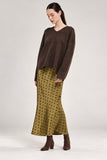 Grade and Gather Clothing Floral Satin Slip Skirt Style 50685PD in Tapenade; Olive Green, Brown Floral, Satin Slip Skirt.