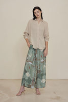 Grade and Gather Printed Wide Leg Pant Style 50454JG in Foliage and in Ivory;printed wide leg pant;printed flowy wide leg pant; 