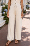 Greylin Clothing Raven Knit Pull-On Pants Style G266WP6186 in Sand, Close-up of the Raven Knit Pull-On Pants showing the ribbed waistband, adjustable drawstring and fine heathered knit.
