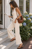 Greylin Clothing Raven Knit Pull-On Pants Style G266WP6186 in Sand, Side view of the Raven Knit Pull-On Pants while walking up the steps of a Hamptons boutique.